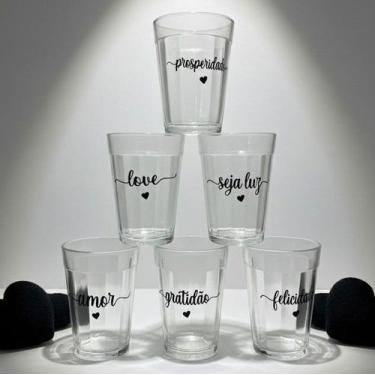 Imagem de kit Jogo 6 copos Americanos Vidro180ml Frases Motivacionais - Antilope