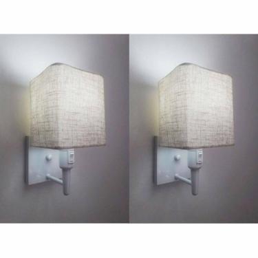 Imagem de Kit-2 Arandela Quadrada Md-2019 Branco C- Inter Liga E Desl Cúpula Rustico Bege - Bivolt