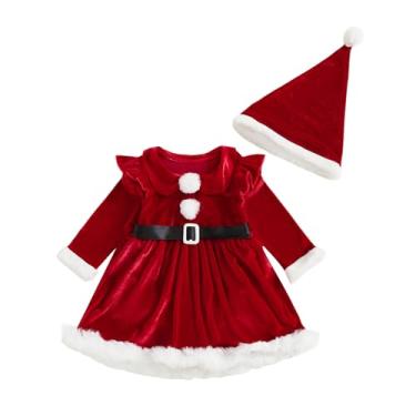 Imagem de Thorn Tree Roupas de Natal para bebês meninas, vestido de Papai Noel, manga comprida, macaquinho de veludo, roupa quente de inverno, roupas para recém-nascidos, Vermelho, 18-24 Months