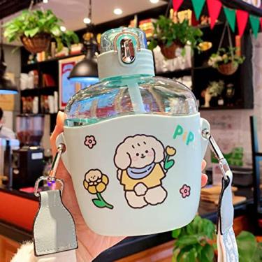Imagem de Urso Garrafa de água plana de plástico leite suco de chá portátil bonito copo com alça