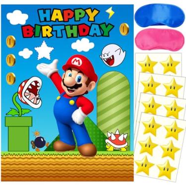 Imagem de Mario Birthday Party Supplies, Party Games for Boys Girls Fans, Large Poster 24PCS Stickers for Mario Birthday Party Decorations