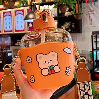 Imagem de Urso Garrafa de água plana de plástico leite suco de chá portátil bonito copo com alça