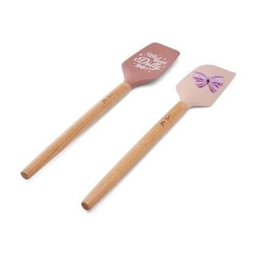 Imagem de Dolly Espátula de silicone e espátulas raspadoras com alças de madeira de faia, design de borboleta de mosaico, resistente ao calor, 2 peças, 30,5 cm