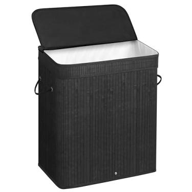 Imagem de SONGMICS Cesto com tampa, cesta de bambu dobrável com alças, para lavanderia, quarto, 100L, preta