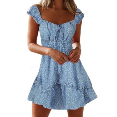 Imagem de Minivestido feminino de gola quadrada vintage estampado floral verão m