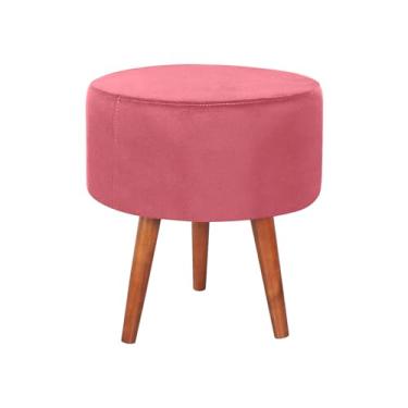 Imagem de Puff Redondo Vit Decor Bege Decorativo Moderno com Pés de Madeira Estilo Escandinavo para Sala de Estar, Quarto e Recepção - 45cm Altura x 40cm Diâmetro (Rose)