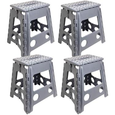 Imagem de 4 Banquinhos Plásticos Dobráveis Portáteis 150kg Cinza Ar Livre Acampamento