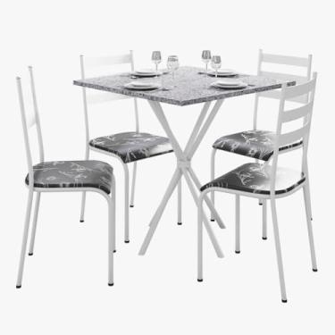 Imagem de Kit Mesa Diamante 541 Sala de Jantar 4 Cadeiras Pés Tubular Floral/branco