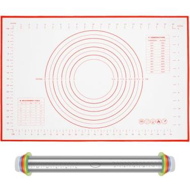 Imagem de Conjunto de rolo de massa, rolo de massa, rolo de pizza, rolo de massa e tapete de silicone para biscoitos de torta de pizza