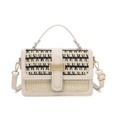 Imagem de Bolsa tiracolo de palha moderna para mulheres - bolsa de praia pequena de verão elegante bolsa de ombro de tecido para férias, Preto, Small, Tendência