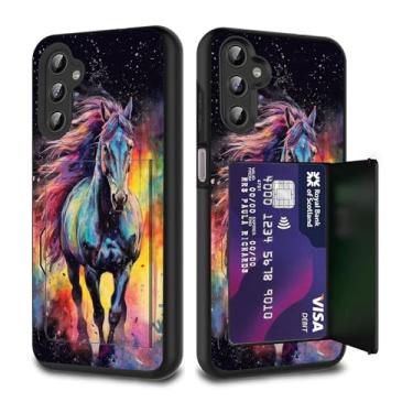 Imagem de FGDRFGRW Capa para carteira de cartão de crédito, camada dupla, híbrida, à prova de choque, proteção contra quedas com suporte, capa para Samsung Galaxy A16 5G 17.5 cm, cavalo