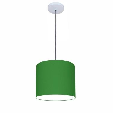 Imagem de Lustre Luminária Pendente Vivare Free Lux Pe-4107br Cúpula Em Tecido 25x20cm Verde-folha Canopla Branca E Fio Cristal