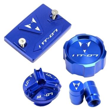 Imagem de Compatível com MT07 MT 07 Mt-07 FZ07 2015-2022 2023 2024 Acessórios Tampa do reservatório de fluido de freio dianteiro traseiro tampas de válvula de enchimento de óleo (4 peças azuis)