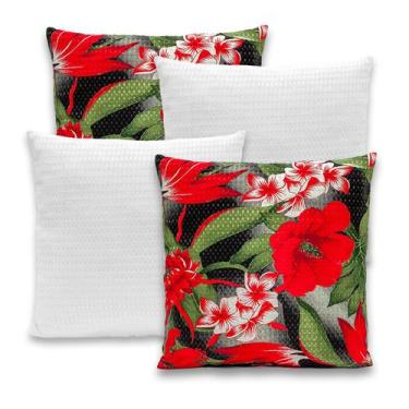 Imagem de Kit 4 Capas de Almofadas Piquet Favinho Lisa e Estampada 40x40 C/ Zípe
