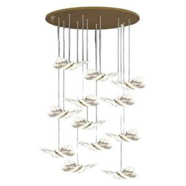 Imagem de Lustre moderno de cristal borboleta em espiral com pingente em espiral, luminária de teto ajustável para ilha de cozinha, luzes de teto altas e longas