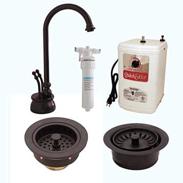 Imagem de Westbrass CO138-12 Docalorah 25,4 cm 2 manoplas Kit de torneira dispensador de água quente e fria com filtro, filtro de pia de cozinha e conjunto de guarnição de descarte, bronze polido a óleo