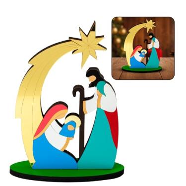 Imagem de Presépio Sagrada Família Decoração de Natal Artesanal Mdf (30 cm)