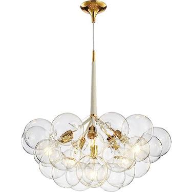 Imagem de Lustre de vidro transparente com 12 bolas, preto, dourado, moderno, de meados do século, luminária pendente, industrial, de fazenda, para mesa de jantar, sala de estar, quarto, cozinha, hall