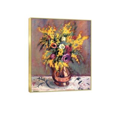 Imagem de BMZFYBS Arte de parede em tela de flores reprodução de pintura famosa - imagens de moldura dourada para sala de estar - Anêmonas e Mimosas - pôster e impressões de decoração 30 x 35 cm 12 x 13 pol