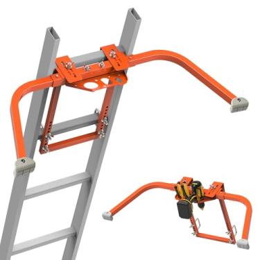 Imagem de Estabilizador de escada, estabilizador de escada de extensão de aço resistente para calha de telhado e parede com pés de borracha antiderrapante, suporte de escada com extensão de asa/acessório de