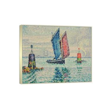 Imagem de BMZFYBS Impressão em tela famosa pintura - imagem de arte de parede de paisagem - veleiro 2 - pôster de moldura prata para decoração de casa 70 x 85 cm 27 x 33 pol