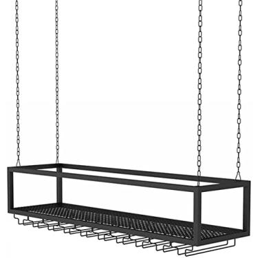 Imagem de Suporte de garrafa de vinho para pendurar no teto, prateleira de armazenamento de copos de champanhe para bar, prateleira organizadora flutuante de metal para cozinha - Preto/120 x 25 * 20 cm (120