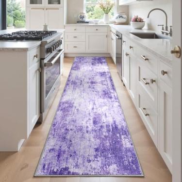 Imagem de RELEANY Tapetes laváveis 6 x 15 cm, antiderrapante, moderno, abstrato, macio para sala de estar, entrada, quarto, berçário, estampa impressa, roxo, cinza, rosa, branco