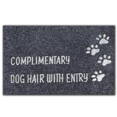 Imagem de Assaoy COMPLIMENTAR Pelo de cachorro com tapetes de porta engraçados externos capacho preto para entrada de casa, tapete de porta da frente, entrada interna, tapetes de borracha bordados, decoração de