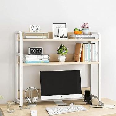 Imagem de FTOQWZXV Estante de mesa de mesa, prateleira organizadora de mesa de 2 camadas - estante de mesa para mesa de computador - estante de mesa multiuso para bancada/preta/75 x 20 x 84 cm (branco 75 x 20 x