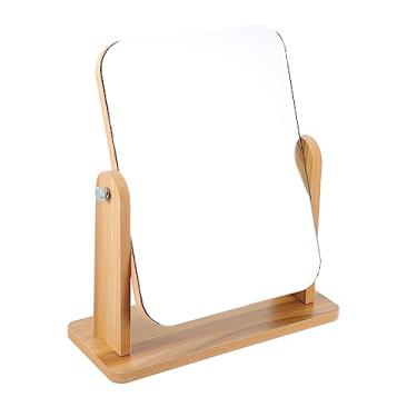 Imagem de TLTDSMY 1 espelho giratório de 360 graus, espelho vintage para cosméticos vintage, espelho de maquiagem portátil, espelho de maquiagem em pé, espelho de mesa, espelho unidirecional de madeira para uso