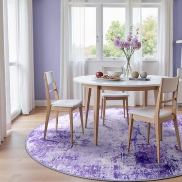 Imagem de RELEANY Tapetes laváveis 1,2 m antiderrapante moderno abstrato macio para sala de estar entrada quarto berçário, padrão impresso, roxo cinza rosa branco