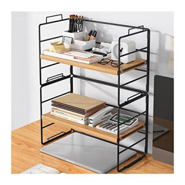 Imagem de IIPOSAQQ Estante de livros de 3 camadas simples para mesa de escritório rack de armazenamento de mesa pequeno organizador de mesa de ferro para armazenar arquivos de livros, material de escritório L37
