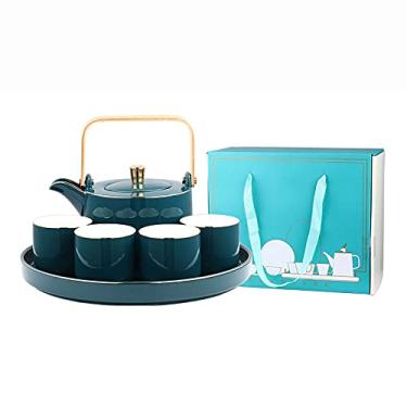 Imagem de Conjunto de chá japonês de porcelana com 1 conjunto de bule de chá, 4 xícaras de chá, 1 bandeja de chá, conjuntos de chá asiáticos para amantes de chá/mulheres/homens (verde), branco (branco) (verde)