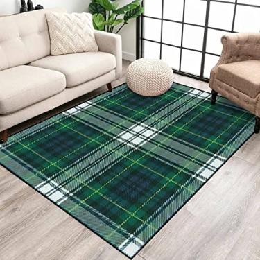 Imagem de Tapete de área branco azul marinho verde tartã xadrez textura escocesa de tartan xadrez macio antiderrapante tapete de ioga interior exterior decoração de casa para sala de estar, quarto, quarto de