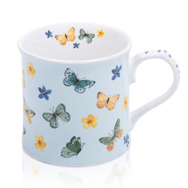 Imagem de MFoffice Caneca de café floral e borboleta colorida – 473 ml xícara de chá azul de osso novo osso chinês, caneca de cerâmica elegante presente para mulheres, mães e amantes de borboletas – Projetado