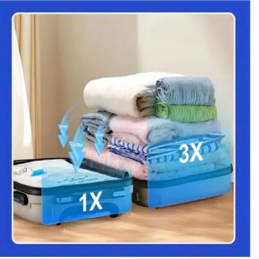 Imagem de Kit 5 Sacos a Vácuo 70x110cm + Bomba Manual  Roupas Edredom Organizaçã