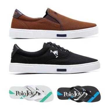 Imagem de Kit 1 Tênis Iate 1 Tênis E 2 Chinelos Polo Joy, 45, Marrom, Preto