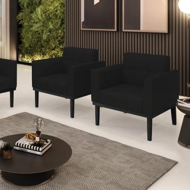 Imagem de Kit 2 Poltronas Decorativas Karen Pés Fixo em Madeira Preto Linho Preto G19 - Gran Belo