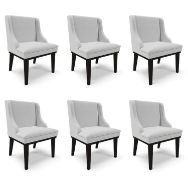 Imagem de Kit 6 Cadeiras Decorativas Sala de Jantar Base Fixa de Madeira Firenze Linho Cinza/Preto G19 - Gran Belo