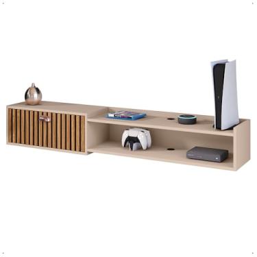 Imagem de Rack Suspenso Supremo Home TV Smart 55 Pol Porta Basculante Nicho Decoração Sala Quarto - Fendi/Ripado - Lojas RPM