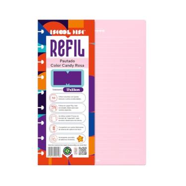 Imagem de Refil Caderno Disco Iscool Pautado Linhas Brancas Color Rosa 50 F 90g M