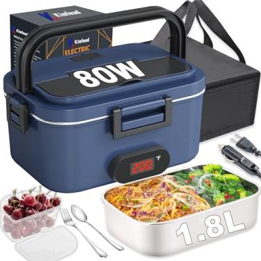 Imagem de Kimfead Lancheira Elétrica Para Adultos Com Visor De Temperatura 80W Lancheira Aquecida Para Homens Com Recipiente Ss 1,8L Aquecedor De Almoço Portátil Para Trabalho/Carro/Caminhão-110V/12V/24V E Ga