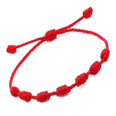Imagem de Pulseira 7 Nós Vermelha Kabbalah – Amuleto de Proteção e Força Espiritual • Ajustável • Energia Positiva e Equilíbrio • Produção Artesanal