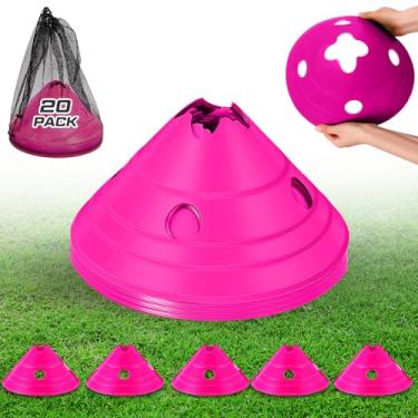 Imagem de ShinyRelief 20 peças de cones de disco jumbo de cones de futebol jumbo com bolsa de malha grande agilidade para treinamento de futebol adulto esportes (rosa vermelha)