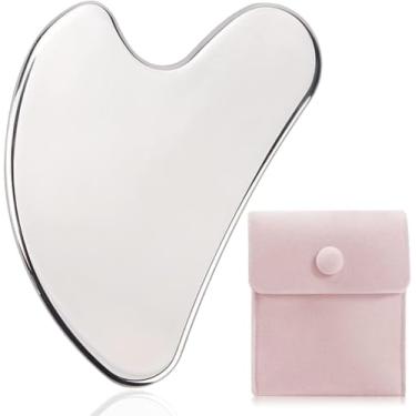 Imagem de Gua Sha de aço inoxidável ferramentas faciais guasha para rosto metal gua sha apertar a pele massagem guasha ferramenta de beleza para olhos corpo massageador cuidados com a pele presentes de dia das