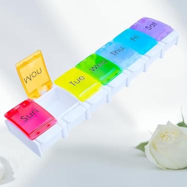 Imagem de Organizador semanal de pílulas, adequado para artrite, livre de BPA, caixa de comprimidos de 7 dias com design aberto por mola e compartimento grande para guardar vitaminas, óleo de fígado de bacalhau