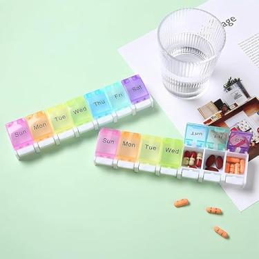 Imagem de Organizador semanal de comprimidos para viagem, caixa de comprimidos de 7 dias com design aberto por mola, estojo compacto e portátil para remédios para manter vitaminas e suplementos de óleo de