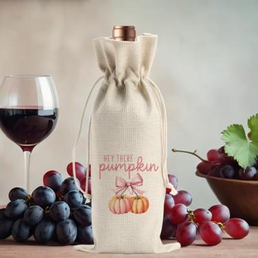 Imagem de Hey There Saco de vinho de outono com laço rosa de abóbora para amigos, colegas, família, mulheres, homens, presentes para festas engraçadas, sacolas de vinho