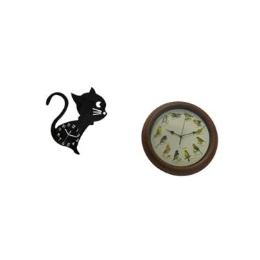 Imagem de Fenteer Relógio de Parede Acrílico com Desenho de Gato E Canto de Pássaro, Ornamento Decorativo Moderno para Sala de Estar, Sala de Jantar, Casamentos, Ambien