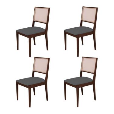 Imagem de Kit 4 Cadeiras De Jantar Suellen Em Madeira E Mdf Castanho Linho Cinza Grafite